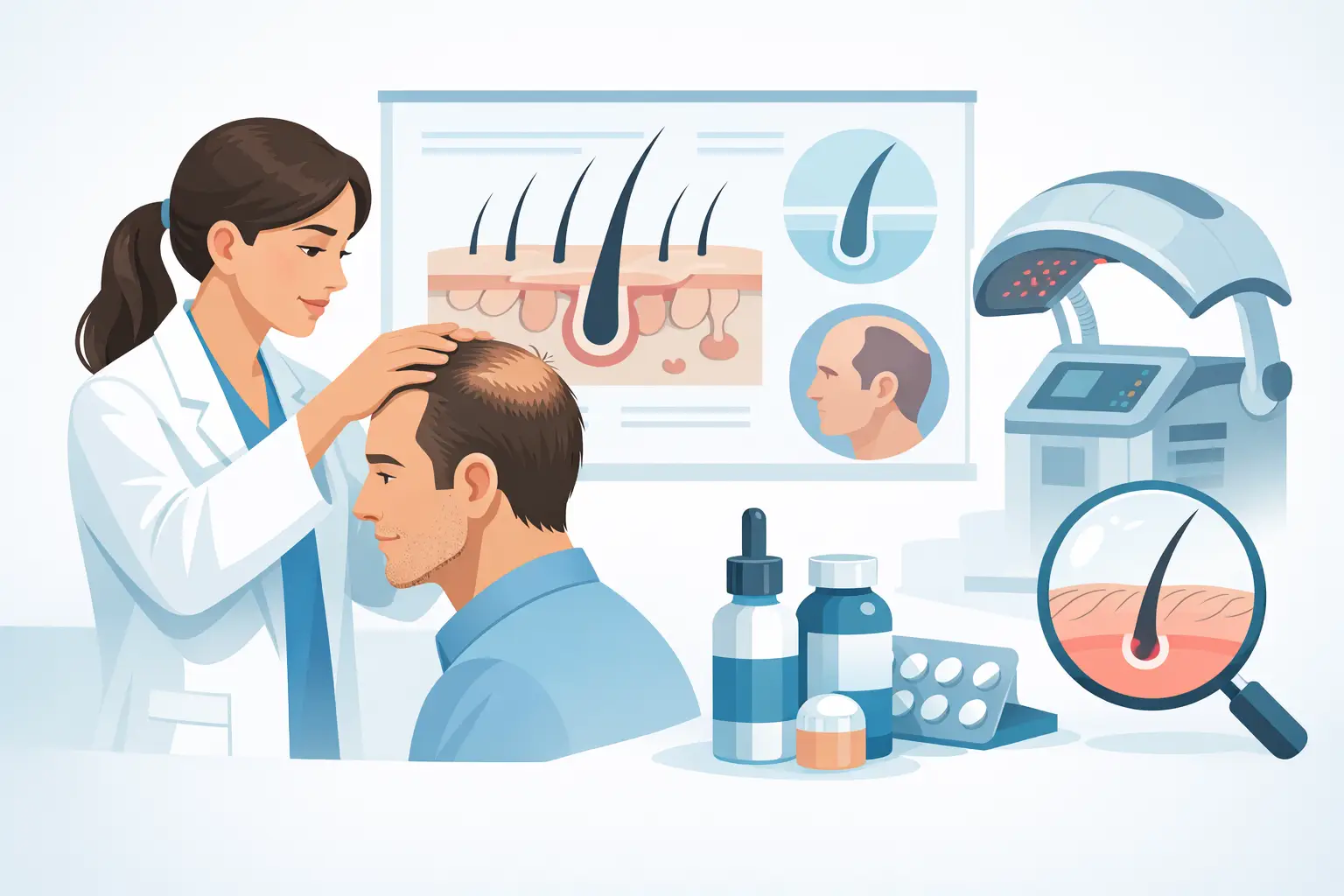 Caída del cabello: tratamiento médico útil